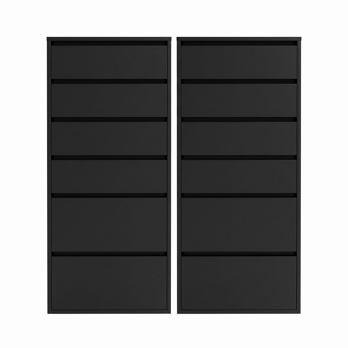 2x Chest of 6 Drawer Tallboy Dresser with Handle-Free Drawers - Black - Furniture > Bedroom > Dressers - Rivercity House & Home Co. (ABN 18 642 972 209) - Affordable Modern Furniture Australia