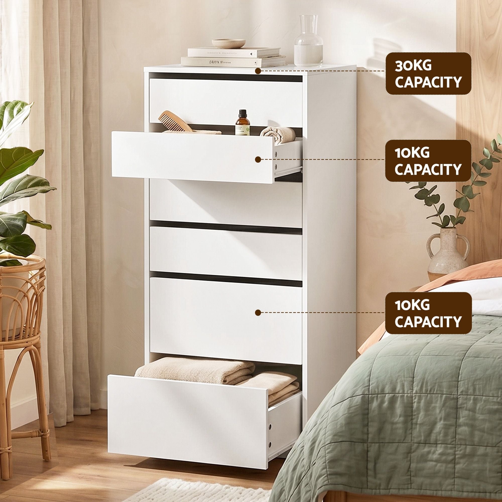 2x Chest of 6 Drawers Dresser Tallboy White - Furniture > Bedroom > Dressers - Rivercity House & Home Co. (ABN 18 642 972 209) - Affordable Modern Furniture Australia