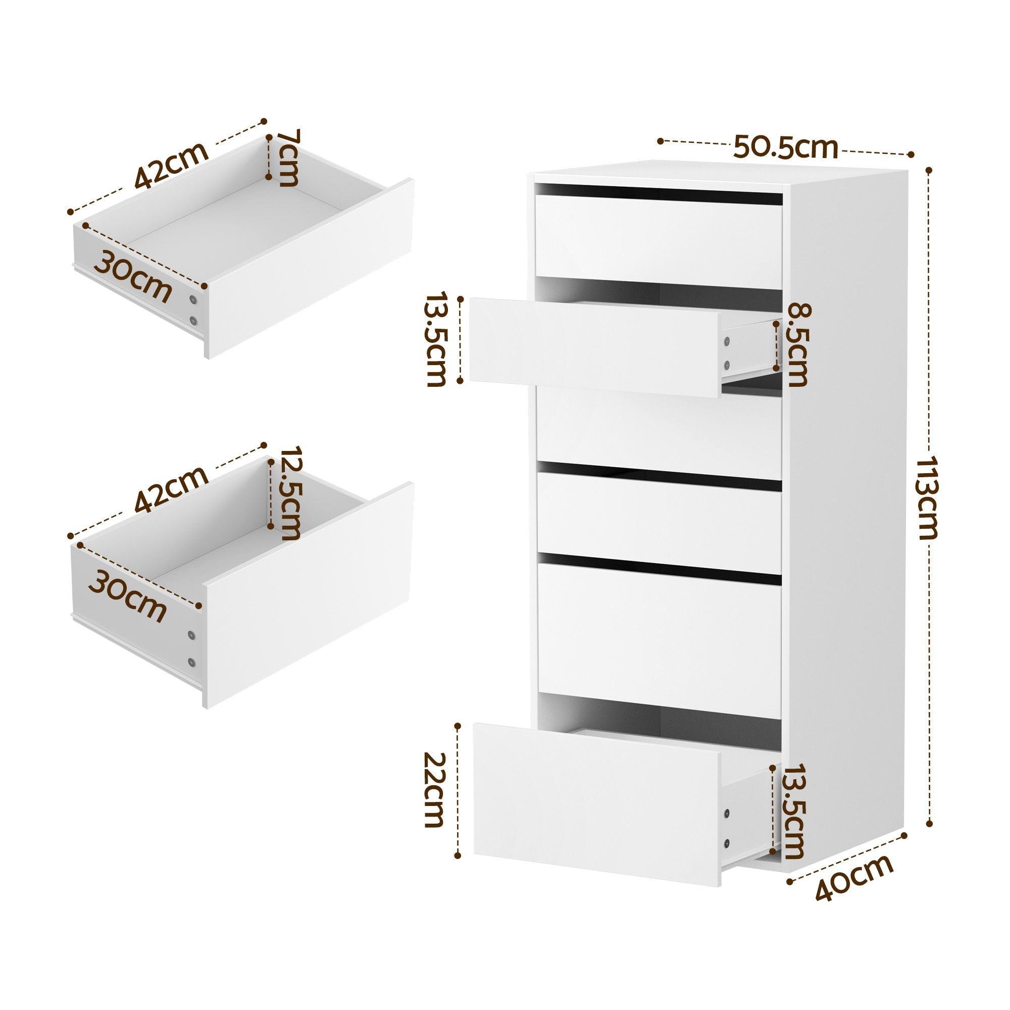 2x Chest of 6 Drawers Dresser Tallboy White - Furniture > Bedroom > Dressers - Rivercity House & Home Co. (ABN 18 642 972 209) - Affordable Modern Furniture Australia