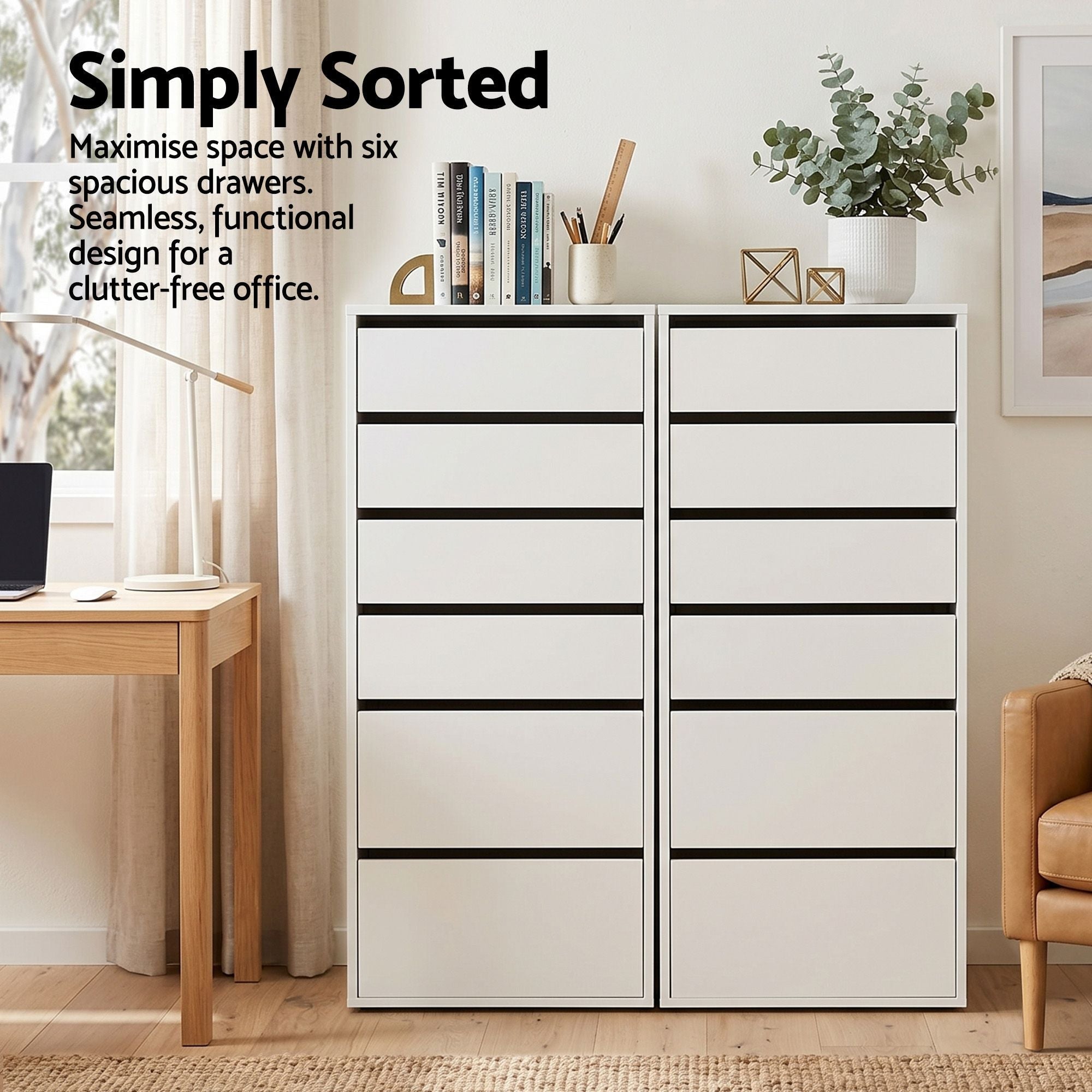 2x Chest of 6 Drawers Dresser Tallboy White - Furniture > Bedroom > Dressers - Rivercity House & Home Co. (ABN 18 642 972 209) - Affordable Modern Furniture Australia