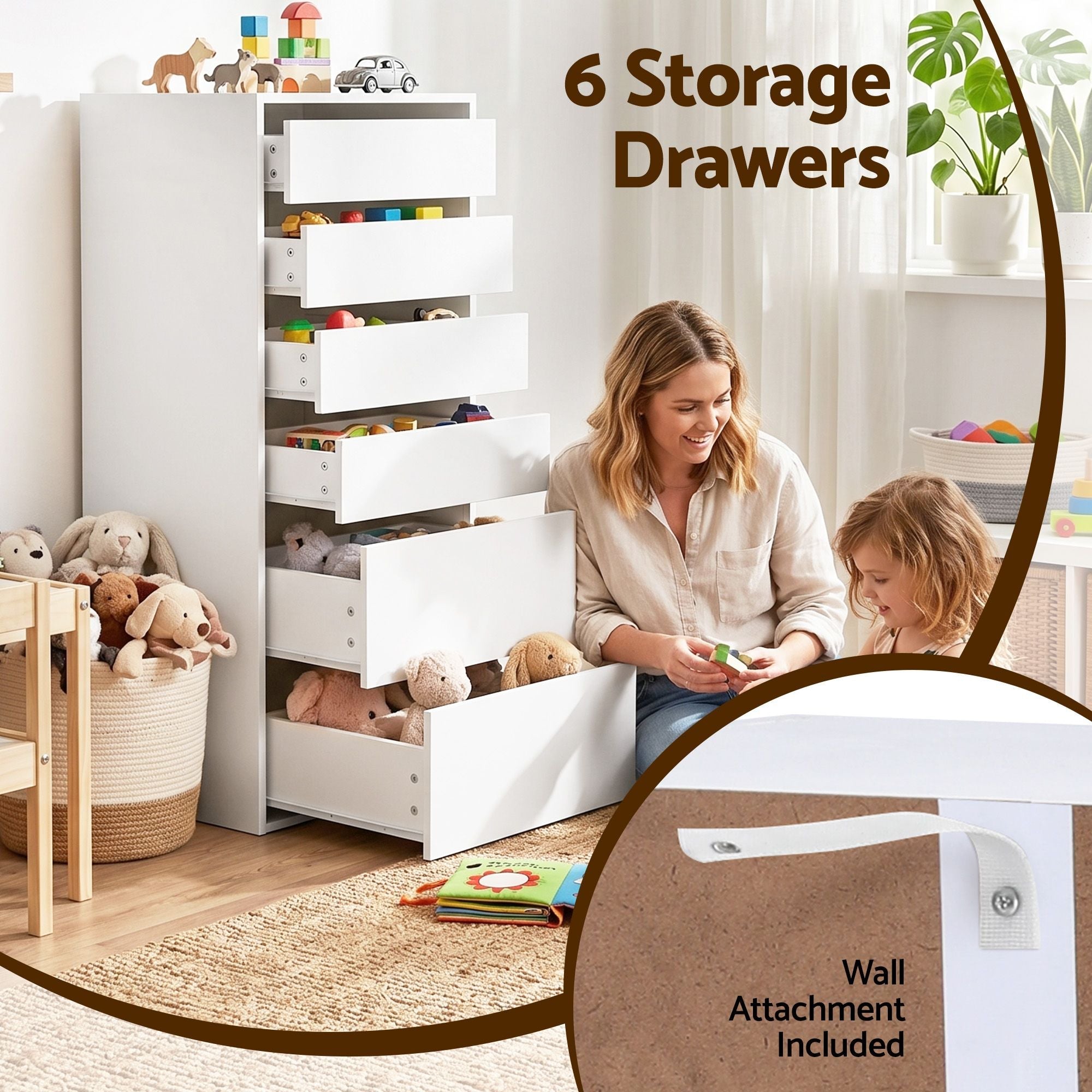 2x Chest of 6 Drawers Dresser Tallboy White - Furniture > Bedroom > Dressers - Rivercity House & Home Co. (ABN 18 642 972 209) - Affordable Modern Furniture Australia