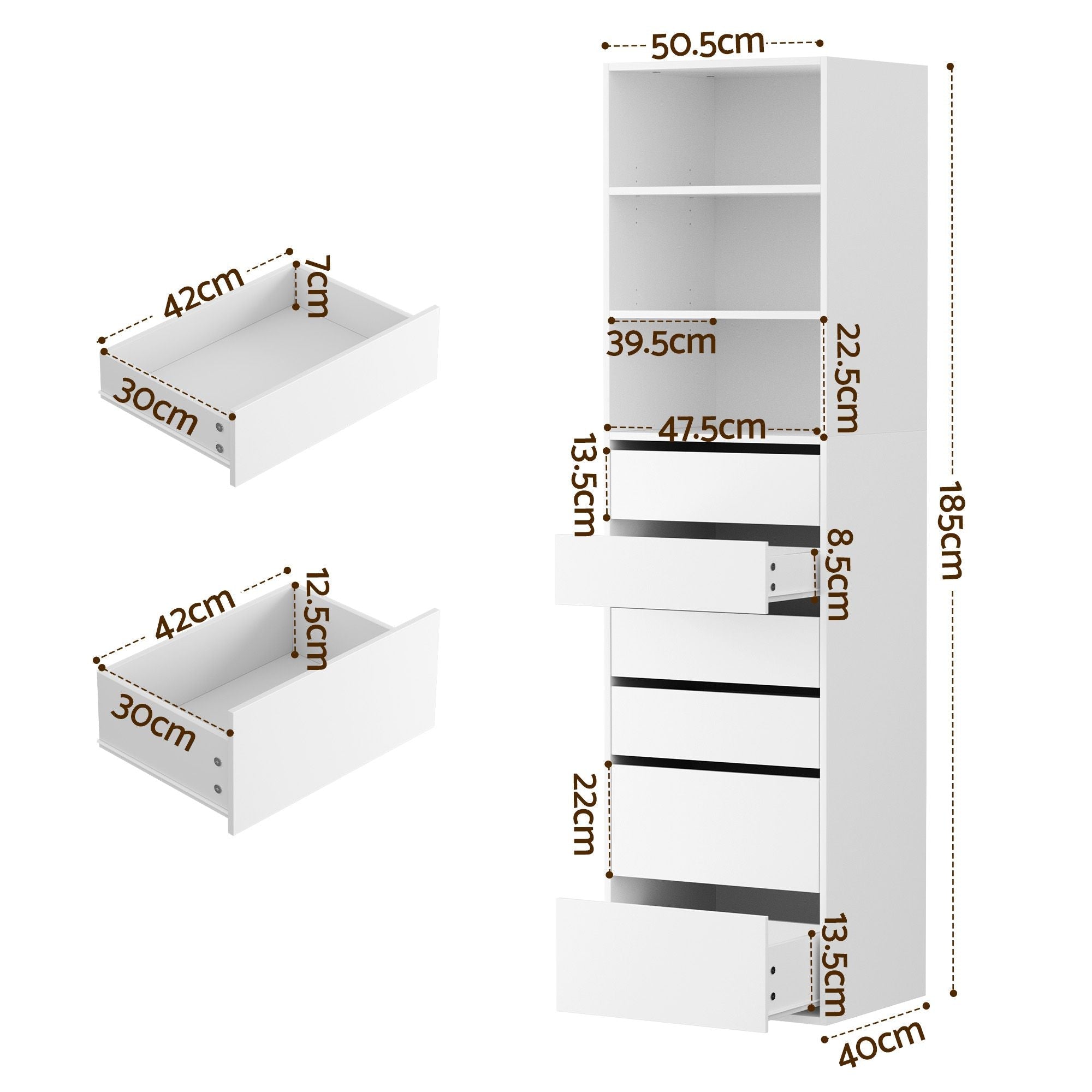 2x Chest of 6 Drawers Tallboy Cabinet Adjustable Shelf White - Furniture > Bedroom > Dressers - Rivercity House & Home Co. (ABN 18 642 972 209) - Affordable Modern Furniture Australia
