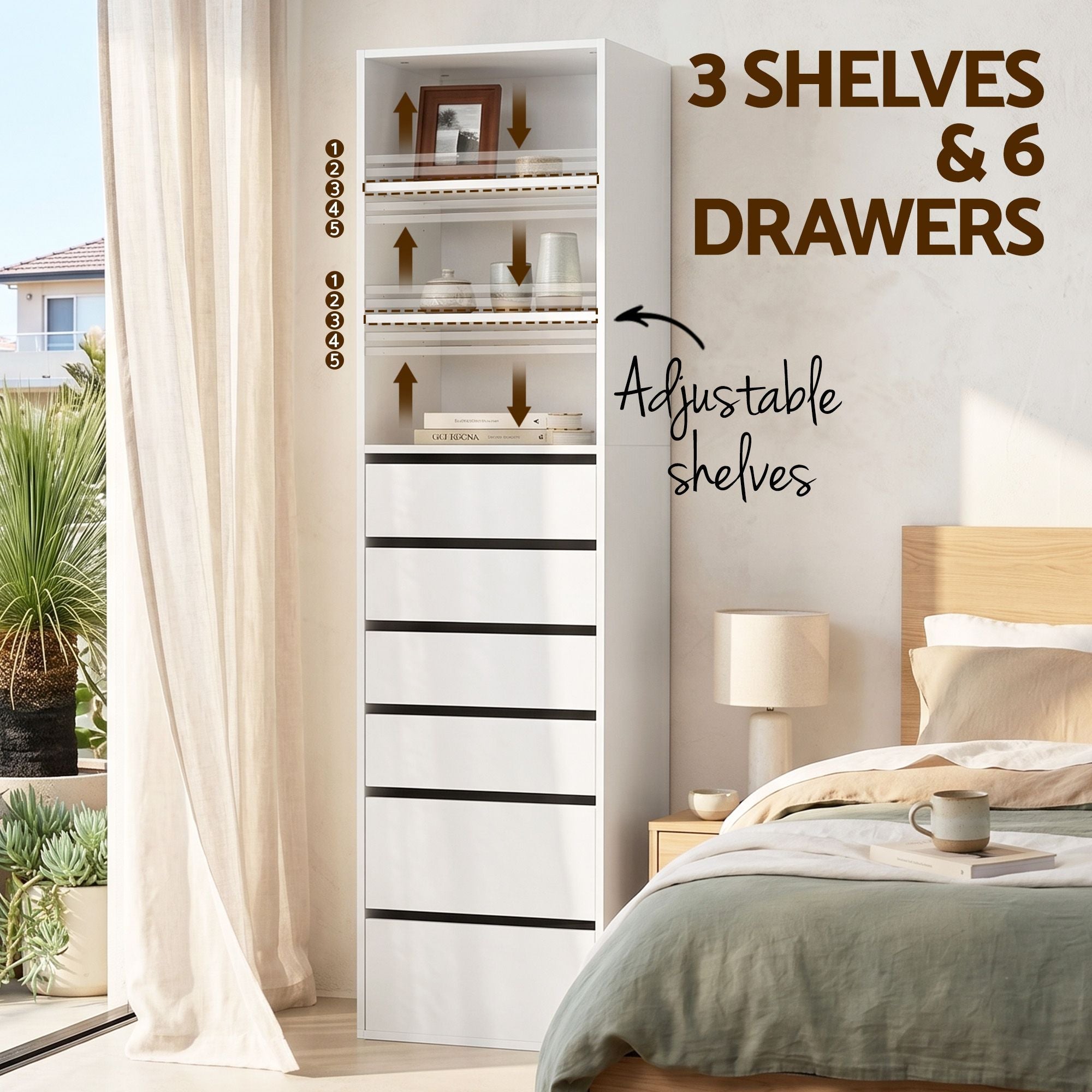 2x Chest of 6 Drawers Tallboy Cabinet Adjustable Shelf White - Furniture > Bedroom > Dressers - Rivercity House & Home Co. (ABN 18 642 972 209) - Affordable Modern Furniture Australia