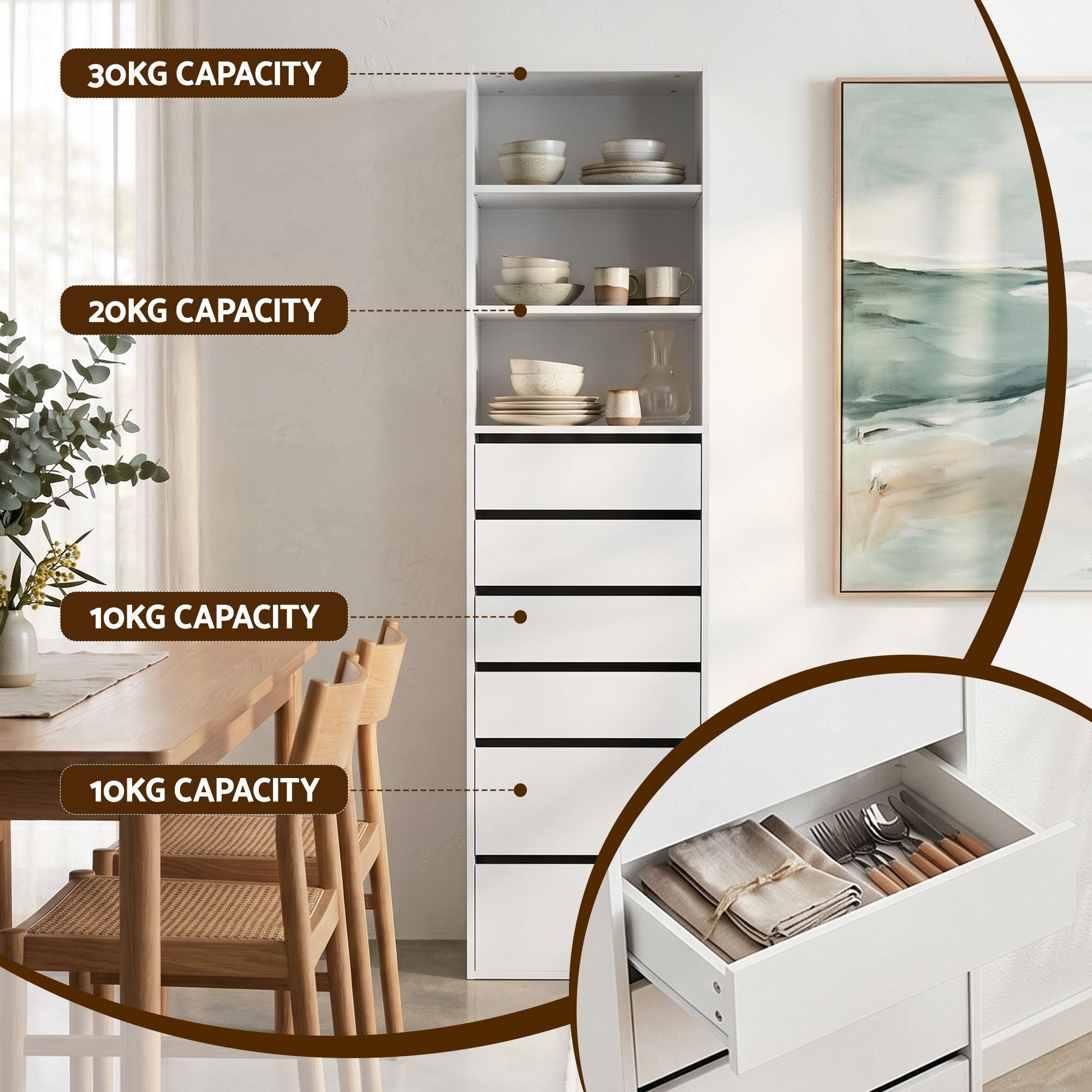 2x Chest of 6 Drawers Tallboy Cabinet Adjustable Shelf White - Furniture > Bedroom > Dressers - Rivercity House & Home Co. (ABN 18 642 972 209) - Affordable Modern Furniture Australia