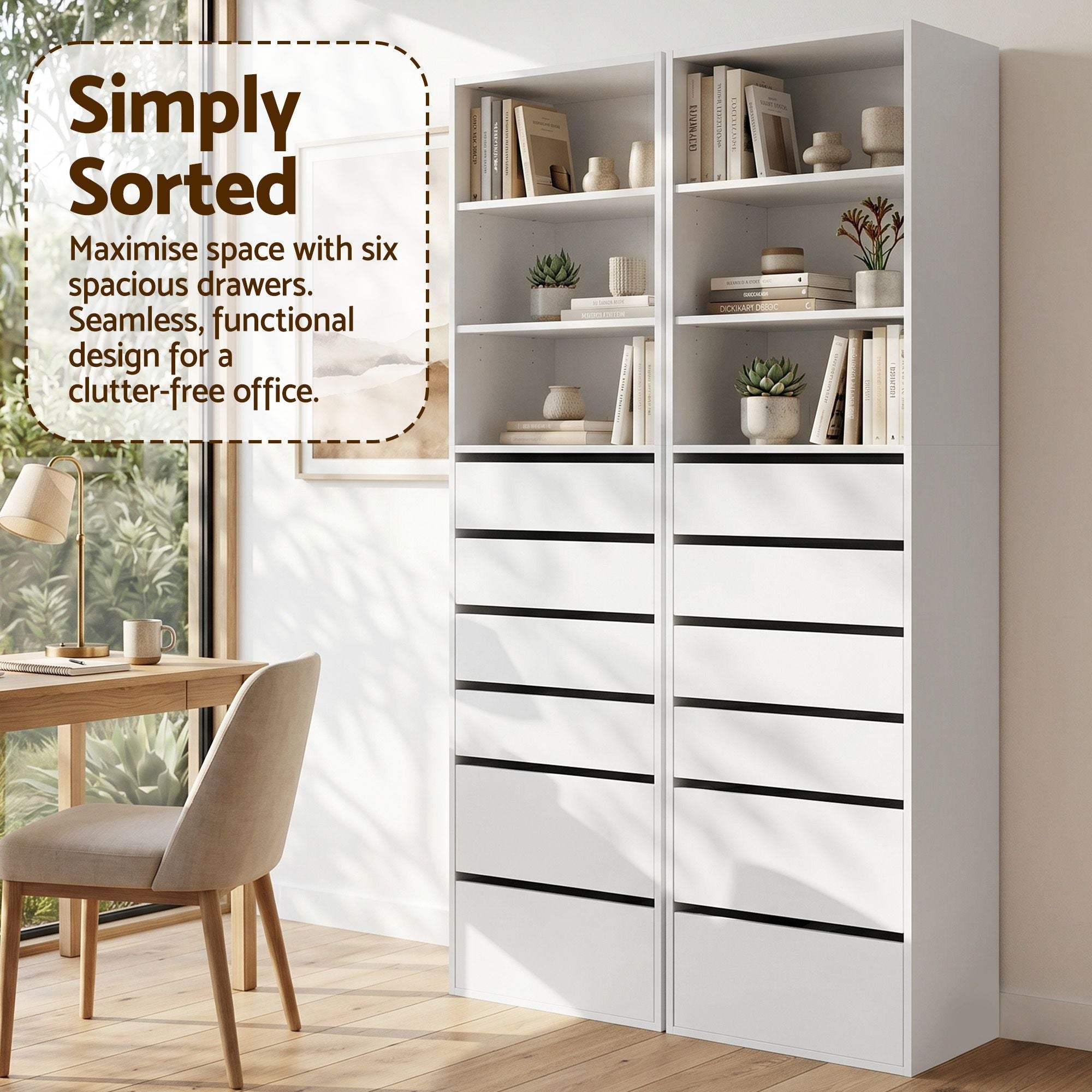2x Chest of 6 Drawers Tallboy Cabinet Adjustable Shelf White - Furniture > Bedroom > Dressers - Rivercity House & Home Co. (ABN 18 642 972 209) - Affordable Modern Furniture Australia