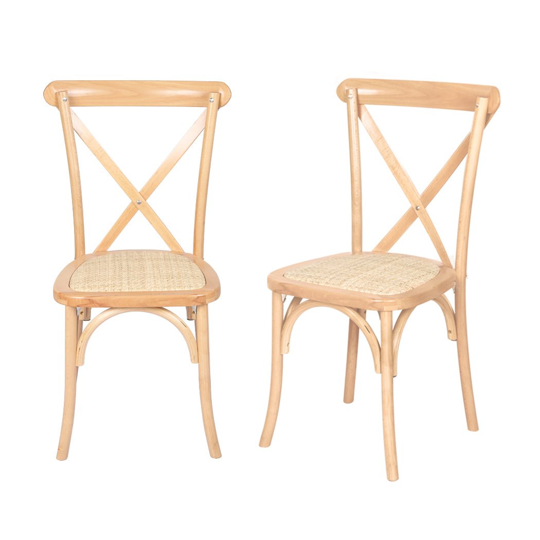 2X Cross Back Dining Chairs with Rattan Seat - Natural - Rivercity House & Home Co. (ABN 18 642 972 209) - Affordable Modern Furniture Australia