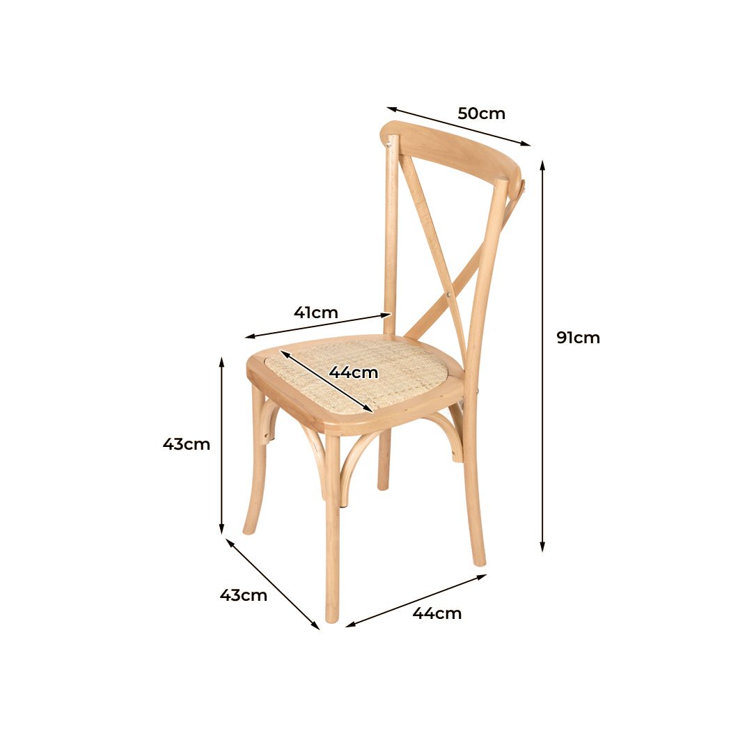 2X Cross Back Dining Chairs with Rattan Seat - Natural - Rivercity House & Home Co. (ABN 18 642 972 209) - Affordable Modern Furniture Australia