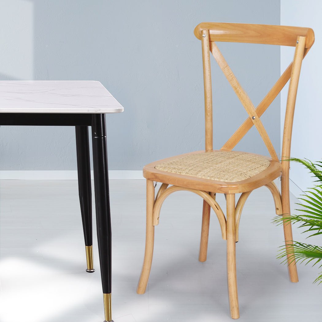 2X Cross Back Dining Chairs with Rattan Seat - Natural - Rivercity House & Home Co. (ABN 18 642 972 209) - Affordable Modern Furniture Australia