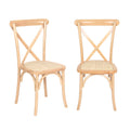 2X Cross Back Dining Chairs with Rattan Seat - Natural