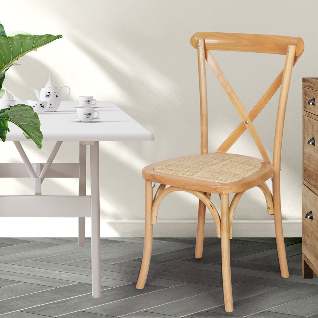 2X Cross Back Dining Chairs with Rattan Seat - Natural - Rivercity House & Home Co. (ABN 18 642 972 209) - Affordable Modern Furniture Australia
