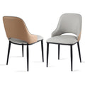 Set of 2 Hollow Back PU Leather Dining Chairs with Metal Legs - Grey Brown