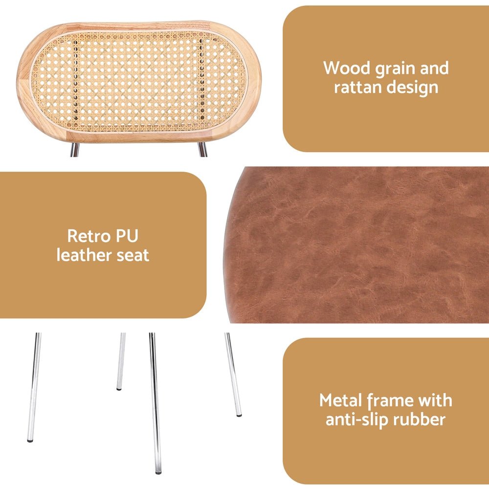 2x Dining Chairs PU Leather Rattan Kitchen Lounge Cafe Accent Chair Brown - Furniture > Dining > Kitchen & Dining Chairs - Rivercity House & Home Co. (ABN 18 642 972 209) - Affordable Modern Furniture Australia