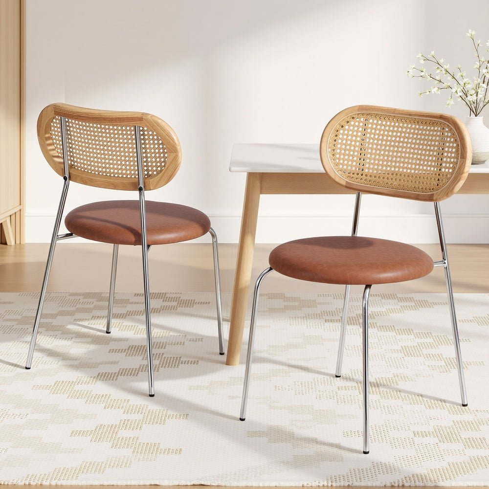 2x Dining Chairs PU Leather Rattan Kitchen Lounge Cafe Accent Chair Brown - Furniture > Dining > Kitchen & Dining Chairs - Rivercity House & Home Co. (ABN 18 642 972 209) - Affordable Modern Furniture Australia