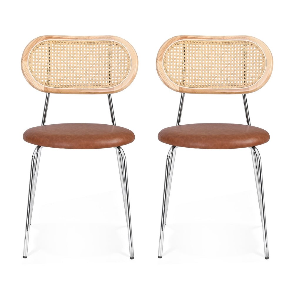 2x Dining Chairs PU Leather Rattan Kitchen Lounge Cafe Accent Chair Brown - Furniture > Dining > Kitchen & Dining Chairs - Rivercity House & Home Co. (ABN 18 642 972 209) - Affordable Modern Furniture Australia