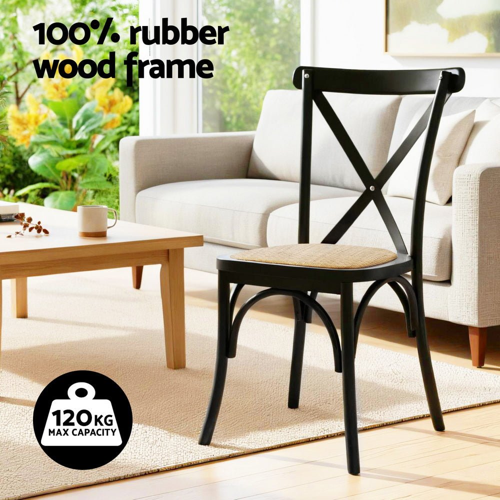 2x Dining Chairs Rattan Wooden Kitchen Accent Chair Cafe Lounge Rubber Wood - Furniture > Dining > Kitchen & Dining Chairs - Rivercity House & Home Co. (ABN 18 642 972 209) - Affordable Modern Furniture Australia