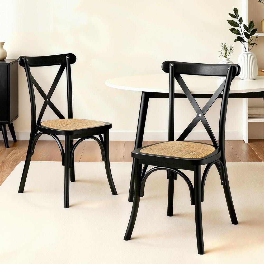 2x Dining Chairs Rattan Wooden Kitchen Accent Chair Cafe Lounge Rubber Wood - Furniture > Dining > Kitchen & Dining Chairs - Rivercity House & Home Co. (ABN 18 642 972 209) - Affordable Modern Furniture Australia