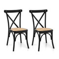 Set of 2 Rubber Wood Rattan Dining Chairs with X-Shape Support - Black
