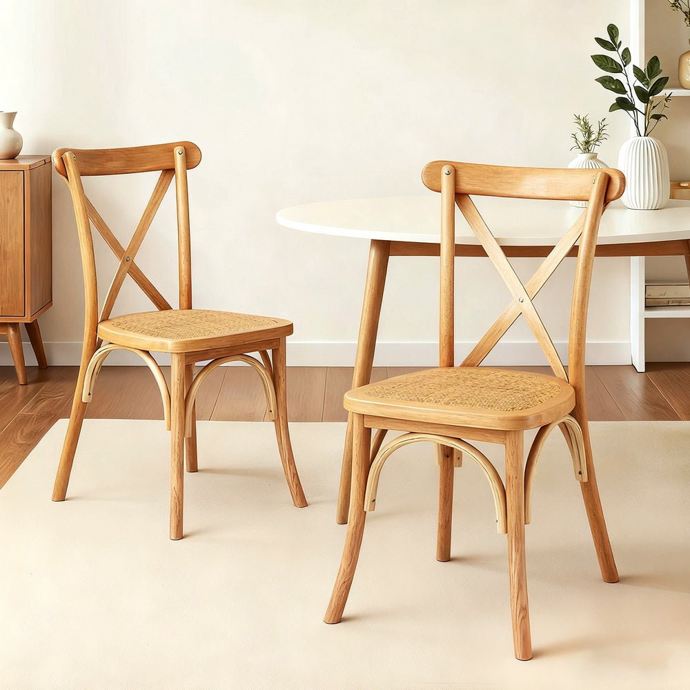 2x Dining Chairs Rattan Wooden Kitchen Accent Chair Cafe Lounge Rubber Wood - Furniture > Dining > Kitchen & Dining Chairs - Rivercity House & Home Co. (ABN 18 642 972 209) - Affordable Modern Furniture Australia