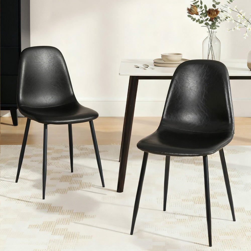 2x Dining Chairs Retro PU Leather Kitchen Lounge Cafe Accent Chair Black - Furniture > Dining > Kitchen & Dining Chairs - Rivercity House & Home Co. (ABN 18 642 972 209) - Affordable Modern Furniture Australia