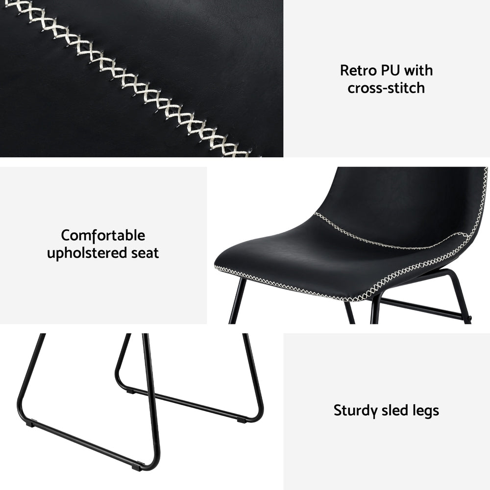 2x Dining Chairs Retro PU Leather Kitchen Lounge Cafe Accent Chair Black - Furniture > Dining > Kitchen & Dining Chairs - Rivercity House & Home Co. (ABN 18 642 972 209) - Affordable Modern Furniture Australia