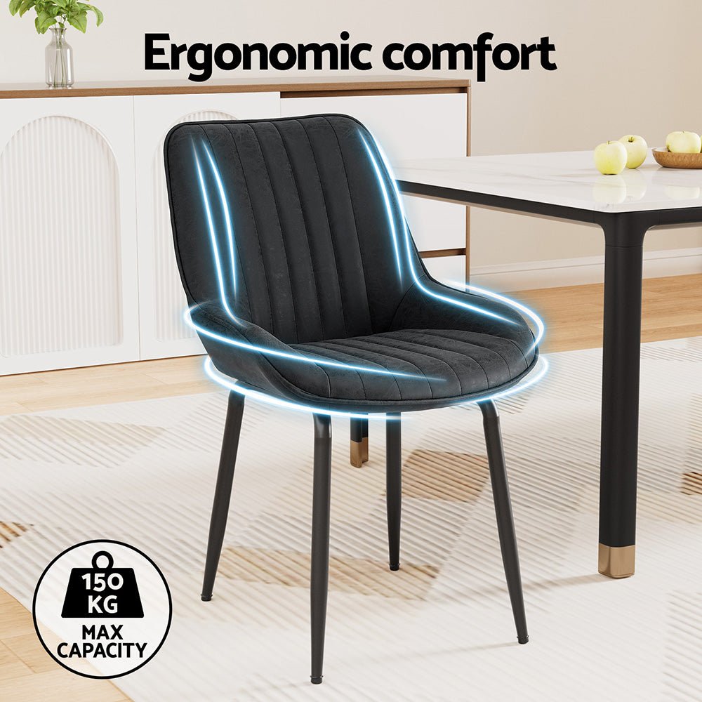 2x Dining Chairs Retro PU Leather Kitchen Lounge Cafe Accent Chair Black - Furniture > Dining > Kitchen & Dining Chairs - Rivercity House & Home Co. (ABN 18 642 972 209) - Affordable Modern Furniture Australia