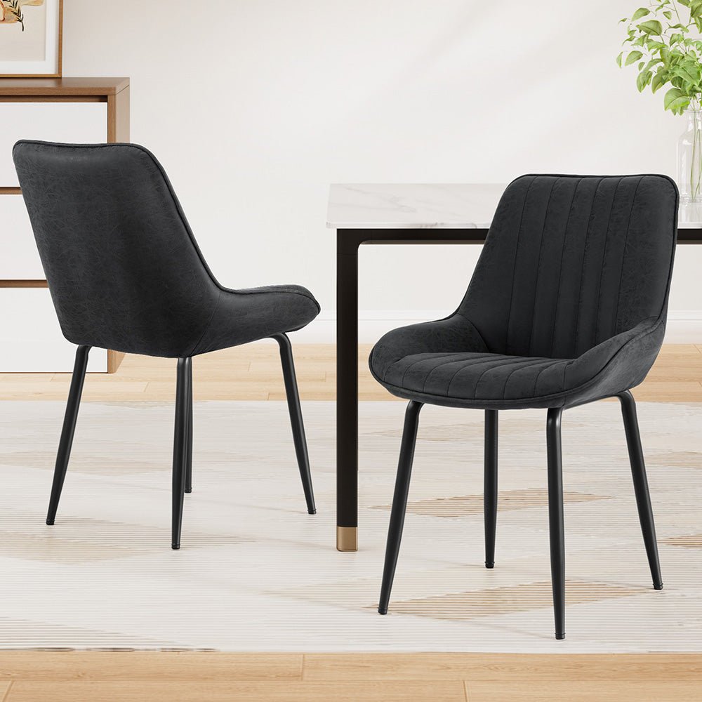 2x Dining Chairs Retro PU Leather Kitchen Lounge Cafe Accent Chair Black - Furniture > Dining > Kitchen & Dining Chairs - Rivercity House & Home Co. (ABN 18 642 972 209) - Affordable Modern Furniture Australia