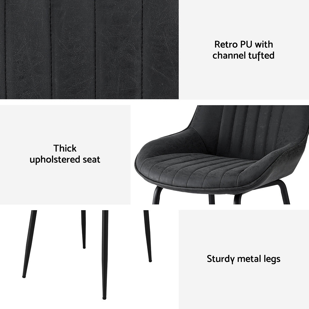 2x Dining Chairs Retro PU Leather Kitchen Lounge Cafe Accent Chair Black - Furniture > Dining > Kitchen & Dining Chairs - Rivercity House & Home Co. (ABN 18 642 972 209) - Affordable Modern Furniture Australia