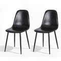 Set of 2 Retro PU Leather Dining Chairs with Metal Legs - Black