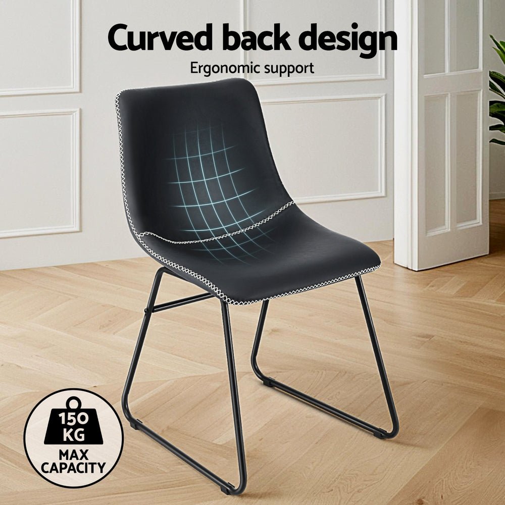 2x Dining Chairs Retro PU Leather Kitchen Lounge Cafe Accent Chair Black - Furniture > Dining > Kitchen & Dining Chairs - Rivercity House & Home Co. (ABN 18 642 972 209) - Affordable Modern Furniture Australia