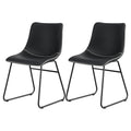 Set of 2 Retro PU Leather Dining Chairs with Metal Sled Legs - Black