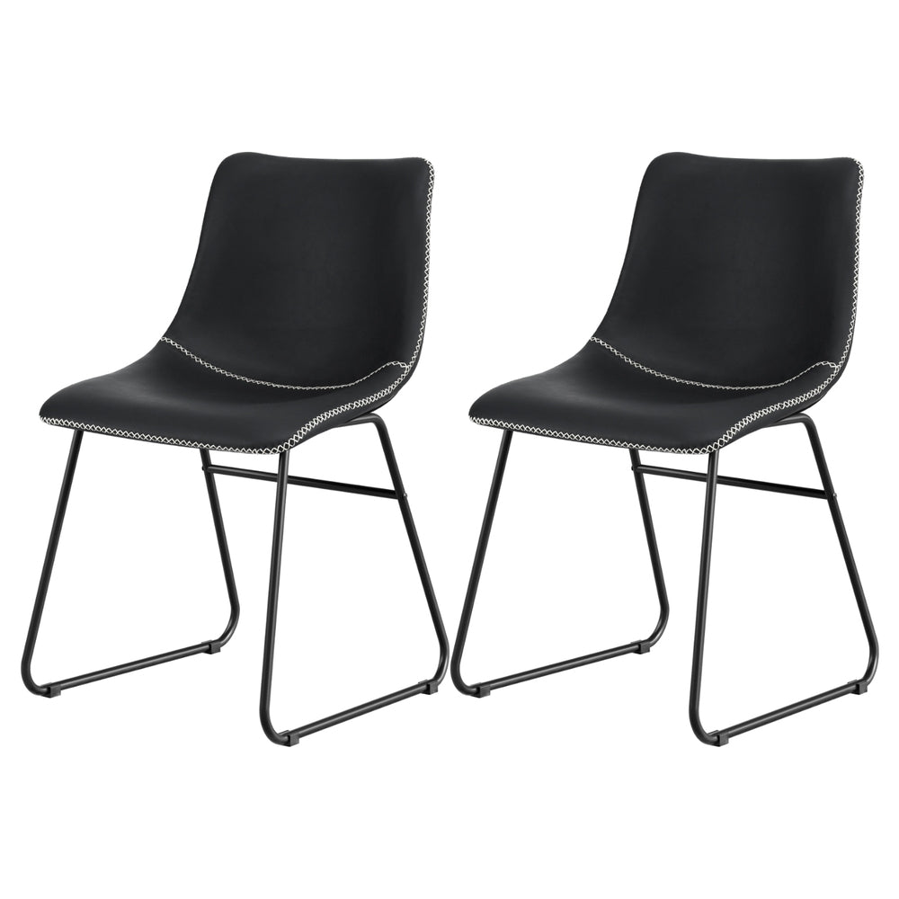 2x Dining Chairs Retro PU Leather Kitchen Lounge Cafe Accent Chair Black - Furniture > Dining > Kitchen & Dining Chairs - Rivercity House & Home Co. (ABN 18 642 972 209) - Affordable Modern Furniture Australia