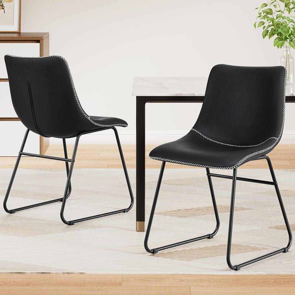 2x Dining Chairs Retro PU Leather Kitchen Lounge Cafe Accent Chair Black - Furniture > Dining > Kitchen & Dining Chairs - Rivercity House & Home Co. (ABN 18 642 972 209) - Affordable Modern Furniture Australia