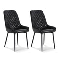 Set of 2 Retro PU Leather Dining Chairs with Metal Legs - Black