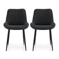 Set of 2 Retro PU Leather Dining Chairs with Metal Legs - Black