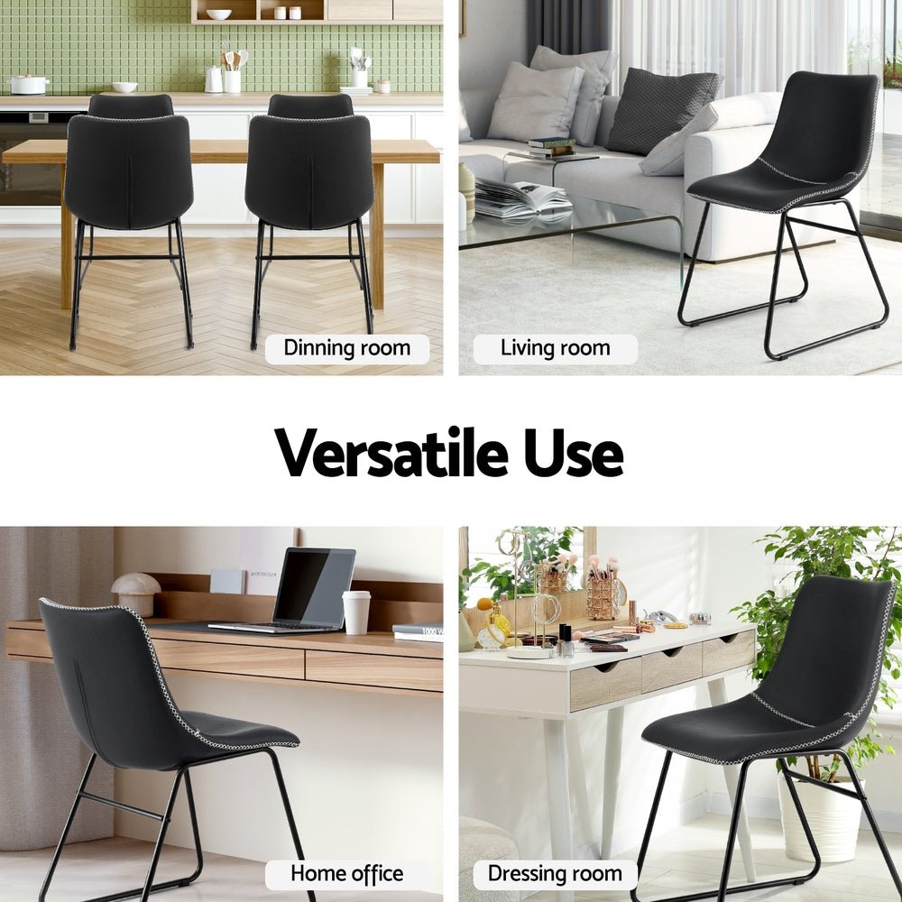 2x Dining Chairs Retro PU Leather Kitchen Lounge Cafe Accent Chair Black - Furniture > Dining > Kitchen & Dining Chairs - Rivercity House & Home Co. (ABN 18 642 972 209) - Affordable Modern Furniture Australia