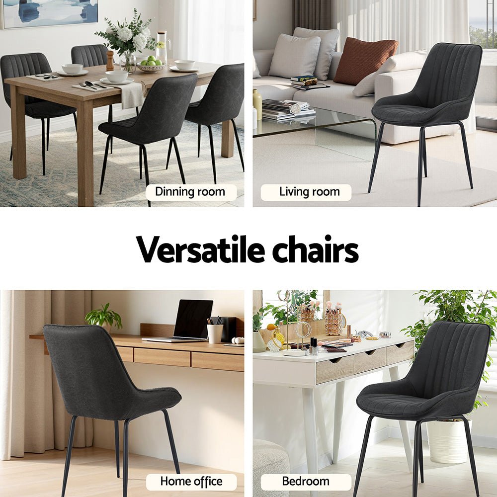 2x Dining Chairs Retro PU Leather Kitchen Lounge Cafe Accent Chair Black - Furniture > Dining > Kitchen & Dining Chairs - Rivercity House & Home Co. (ABN 18 642 972 209) - Affordable Modern Furniture Australia