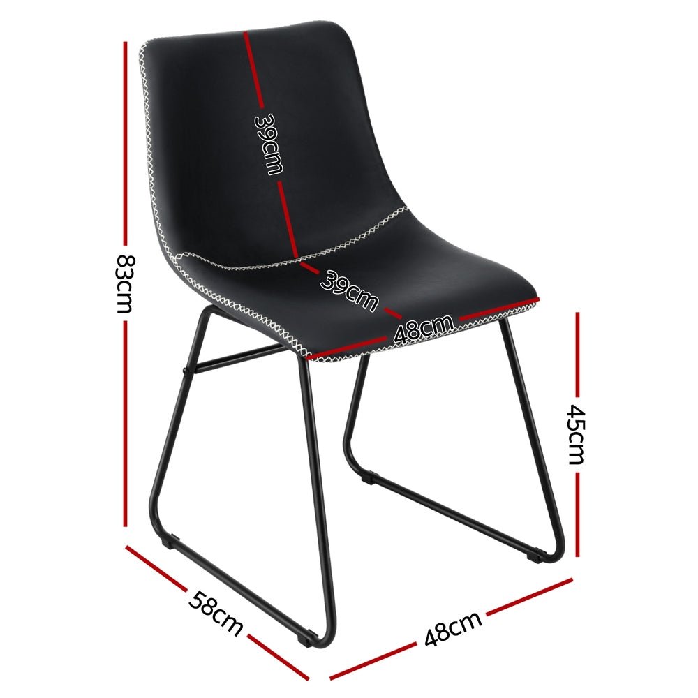 2x Dining Chairs Retro PU Leather Kitchen Lounge Cafe Accent Chair Black - Furniture > Dining > Kitchen & Dining Chairs - Rivercity House & Home Co. (ABN 18 642 972 209) - Affordable Modern Furniture Australia