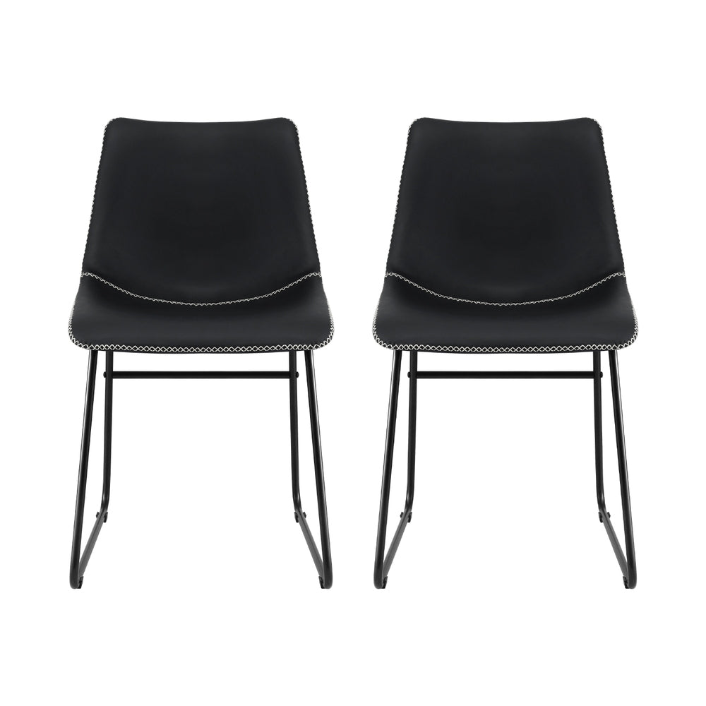 2x Dining Chairs Retro PU Leather Kitchen Lounge Cafe Accent Chair Black - Furniture > Dining > Kitchen & Dining Chairs - Rivercity House & Home Co. (ABN 18 642 972 209) - Affordable Modern Furniture Australia
