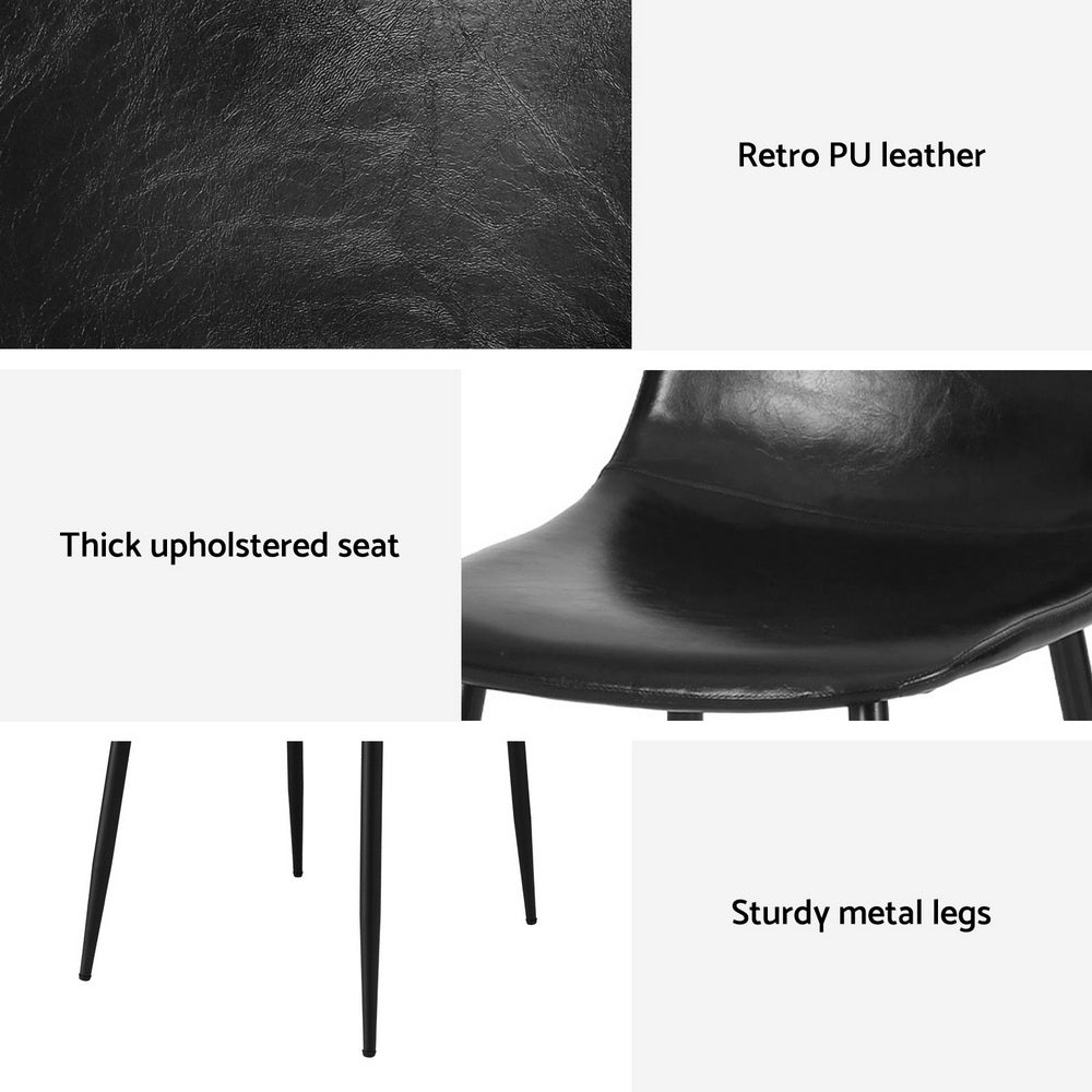 2x Dining Chairs Retro PU Leather Kitchen Lounge Cafe Accent Chair Black - Furniture > Dining > Kitchen & Dining Chairs - Rivercity House & Home Co. (ABN 18 642 972 209) - Affordable Modern Furniture Australia
