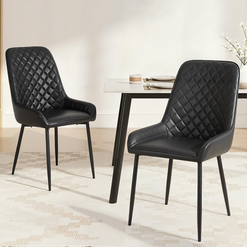 2x Dining Chairs Retro PU Leather Kitchen Lounge Cafe Accent Chair Black - Furniture > Dining > Kitchen & Dining Chairs - Rivercity House & Home Co. (ABN 18 642 972 209) - Affordable Modern Furniture Australia