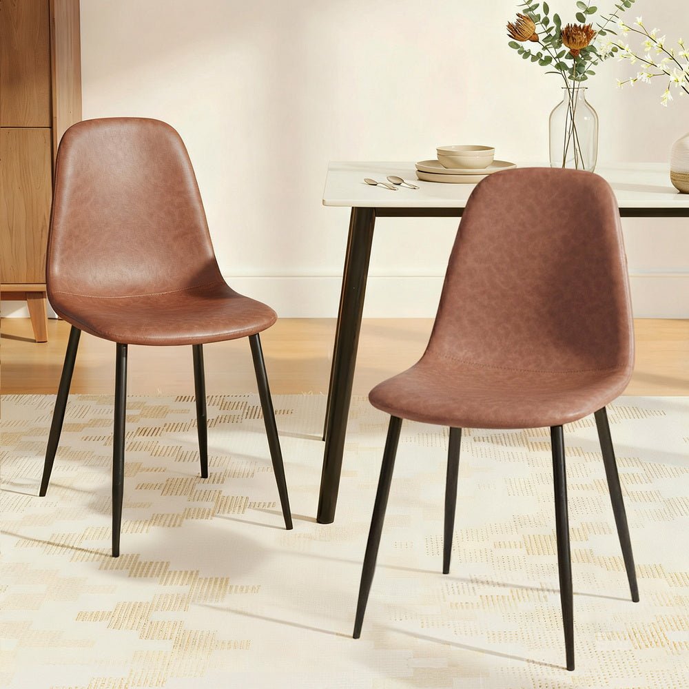 2x Dining Chairs Retro PU Leather Kitchen Lounge Cafe Accent Chair Brown - Furniture > Dining > Kitchen & Dining Chairs - Rivercity House & Home Co. (ABN 18 642 972 209) - Affordable Modern Furniture Australia