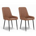 Set of 2 Retro PU Leather Dining Chairs with Metal Legs - Brown