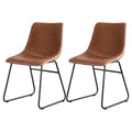 Set of 2 Retro PU Leather Dining Chairs with Metal Sled Legs - Brown