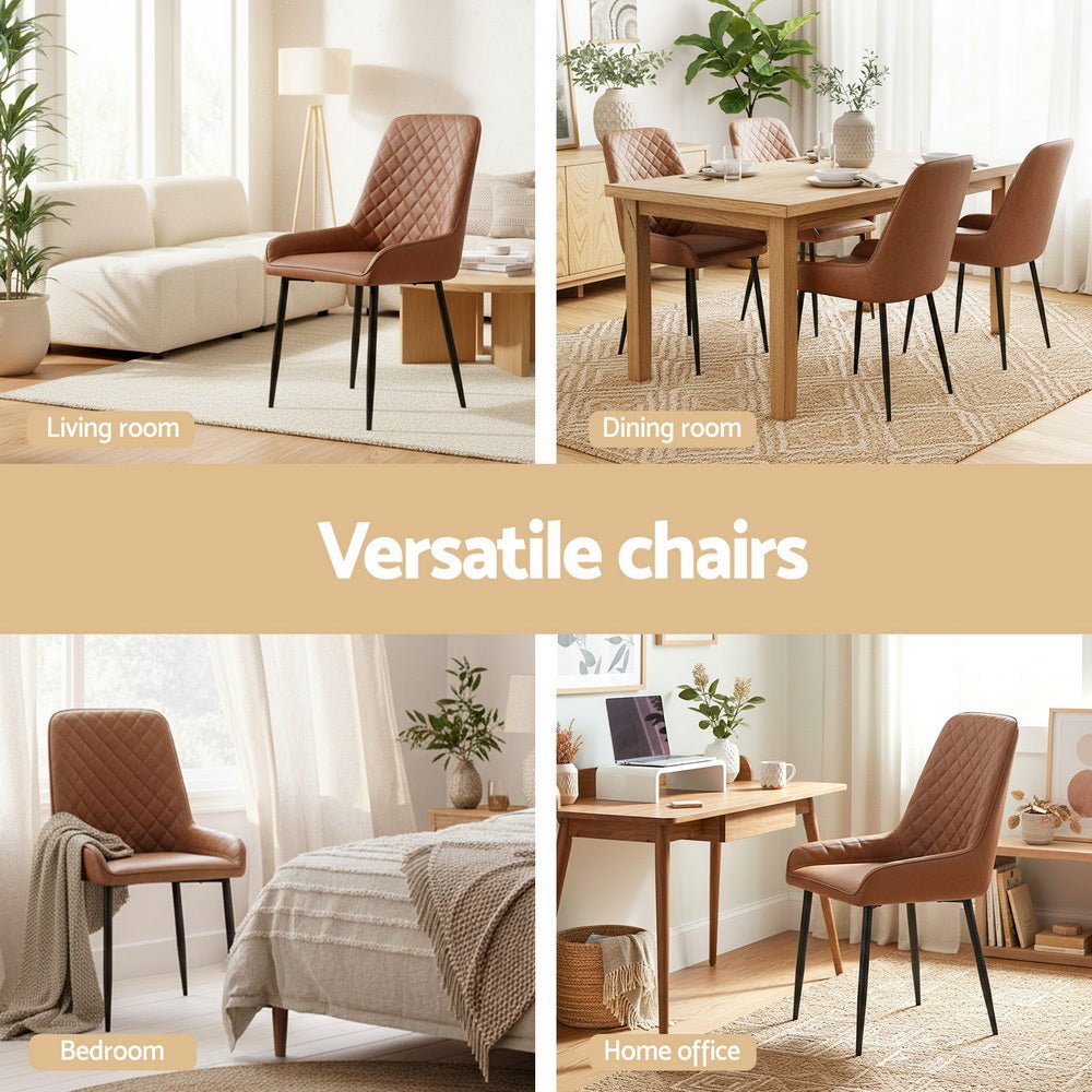 2x Dining Chairs Retro PU Leather Kitchen Lounge Cafe Accent Chair Brown - Furniture > Dining > Kitchen & Dining Chairs - Rivercity House & Home Co. (ABN 18 642 972 209) - Affordable Modern Furniture Australia