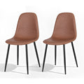 Set of 2 Retro PU Leather Dining Chairs with Metal Legs - Brown
