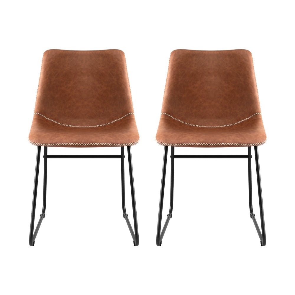 2x Dining Chairs Retro PU Leather Kitchen Lounge Cafe Accent Chair Brown - Furniture > Dining > Kitchen & Dining Chairs - Rivercity House & Home Co. (ABN 18 642 972 209) - Affordable Modern Furniture Australia