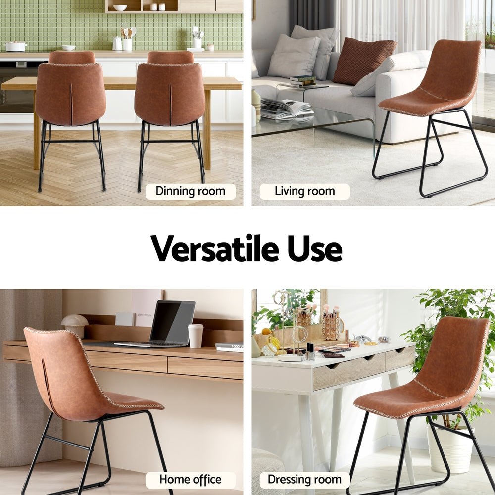 2x Dining Chairs Retro PU Leather Kitchen Lounge Cafe Accent Chair Brown - Furniture > Dining > Kitchen & Dining Chairs - Rivercity House & Home Co. (ABN 18 642 972 209) - Affordable Modern Furniture Australia