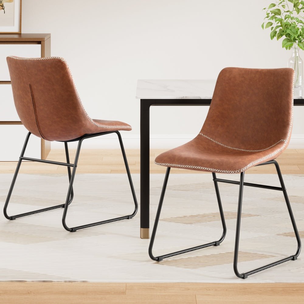 2x Dining Chairs Retro PU Leather Kitchen Lounge Cafe Accent Chair Brown - Furniture > Dining > Kitchen & Dining Chairs - Rivercity House & Home Co. (ABN 18 642 972 209) - Affordable Modern Furniture Australia