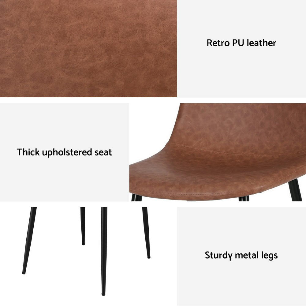 2x Dining Chairs Retro PU Leather Kitchen Lounge Cafe Accent Chair Brown - Furniture > Dining > Kitchen & Dining Chairs - Rivercity House & Home Co. (ABN 18 642 972 209) - Affordable Modern Furniture Australia