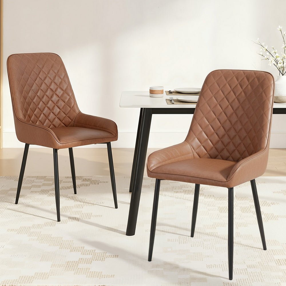2x Dining Chairs Retro PU Leather Kitchen Lounge Cafe Accent Chair Brown - Furniture > Dining > Kitchen & Dining Chairs - Rivercity House & Home Co. (ABN 18 642 972 209) - Affordable Modern Furniture Australia